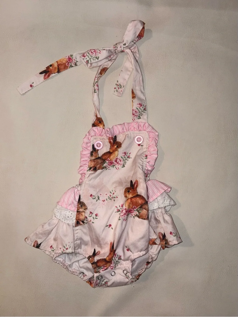 Pink Baby Bunny Floral Ruffle Baby Romper